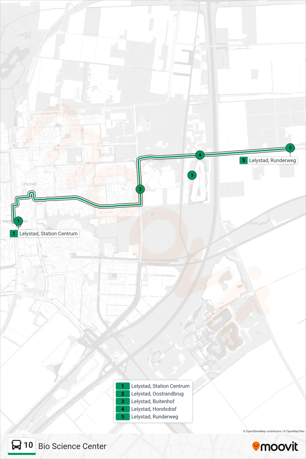 Lijn 10 (bus, Bio Science Center): route en haltes op de kaart