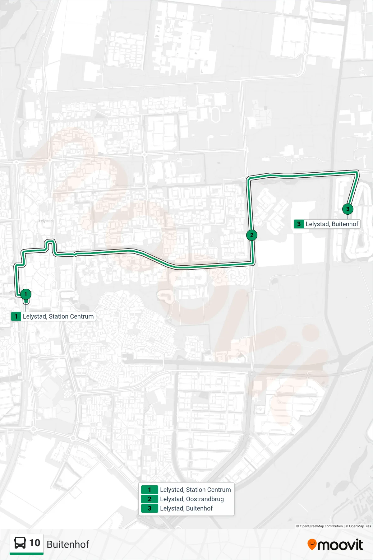 10 bus Line (Buitenhof) route and stops on a map