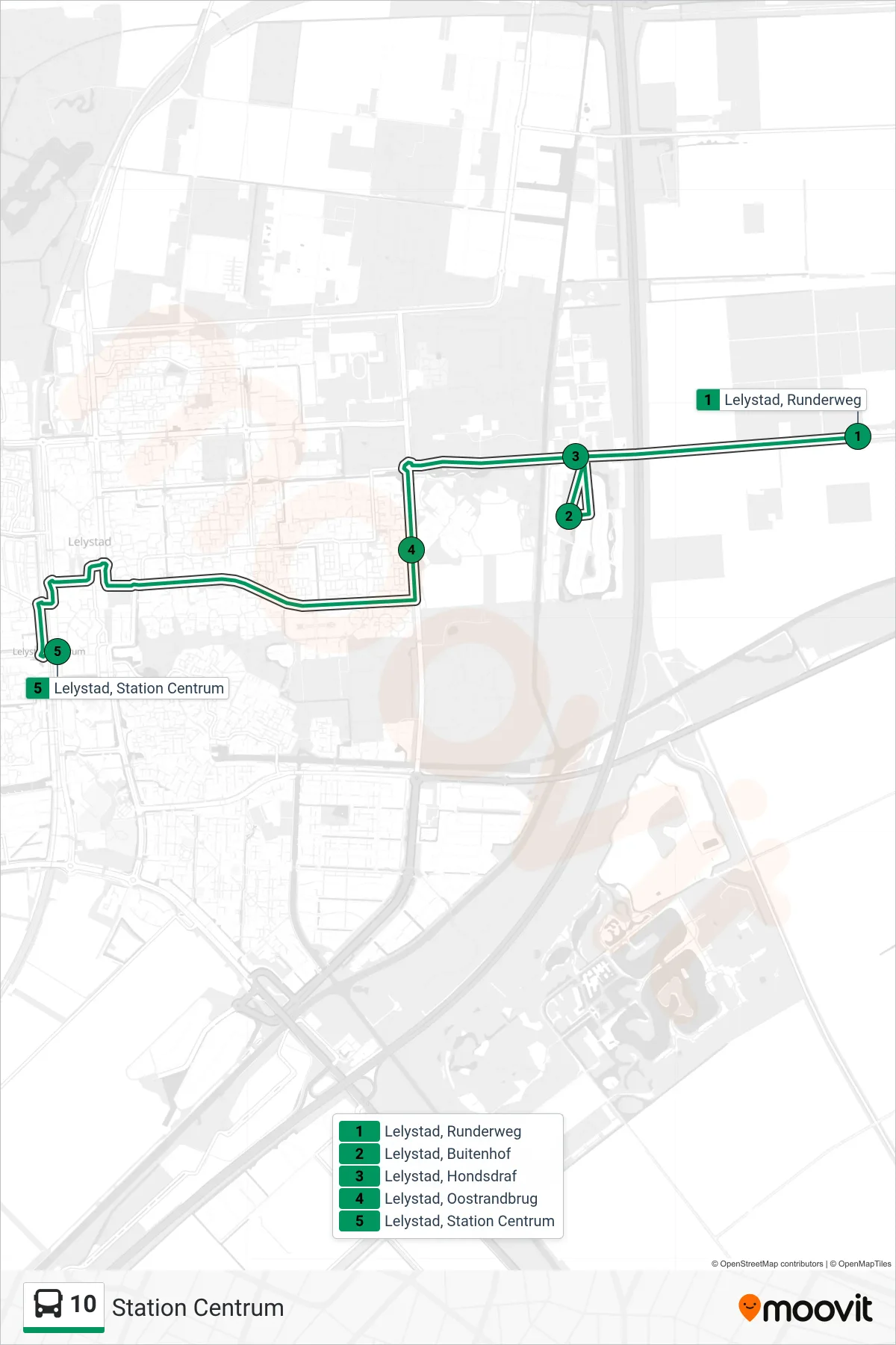 Lijn 10 (bus, Station Centrum): route en haltes op de kaart