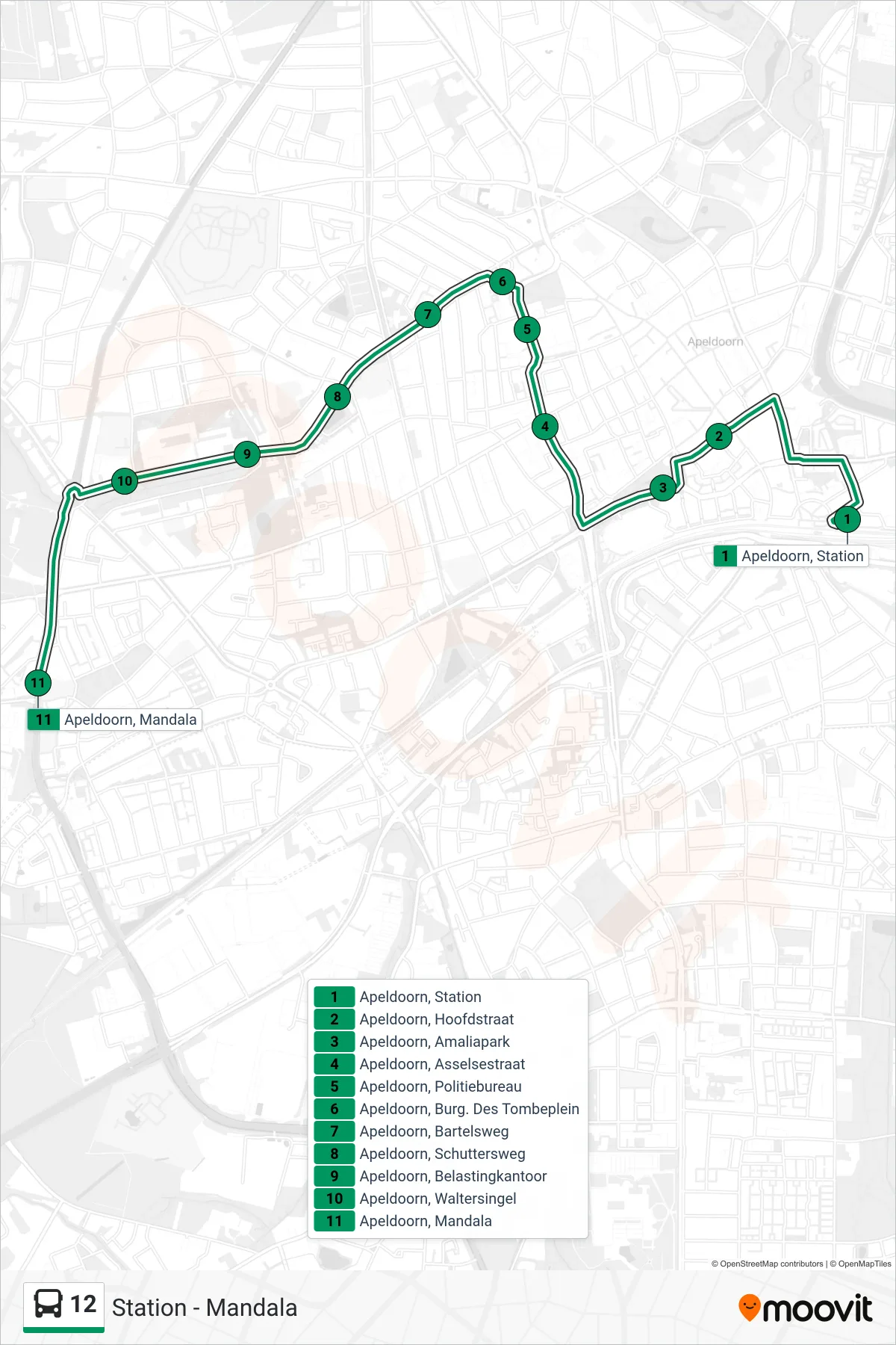 Lijn 12 (bus, Mandala): route en haltes op de kaart