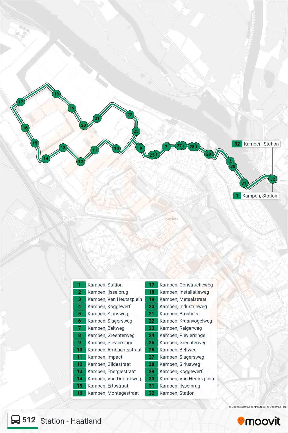 Lijn 512 (bus, Haatland): route en haltes op de kaart
