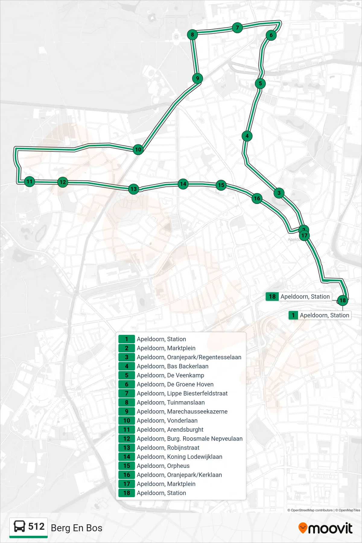 Lijn 512 (bus, Berg En Bos): route en haltes op de kaart