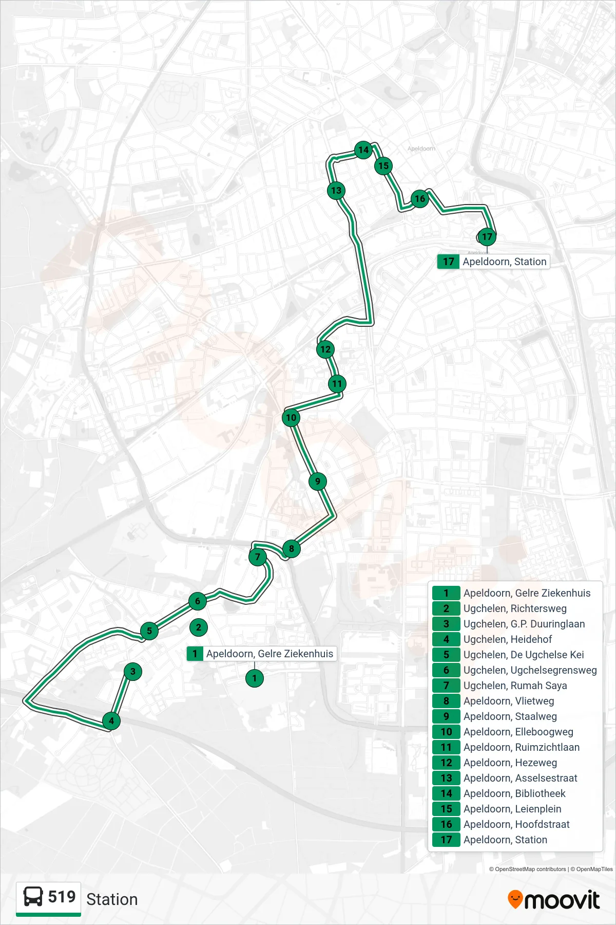 Lijn 519 (bus, Station): route en haltes op de kaart