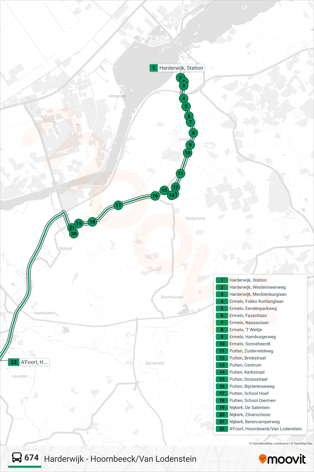 Lijn 674 (bus, Amersfoort Van Lodenstein): route en haltes op de kaart