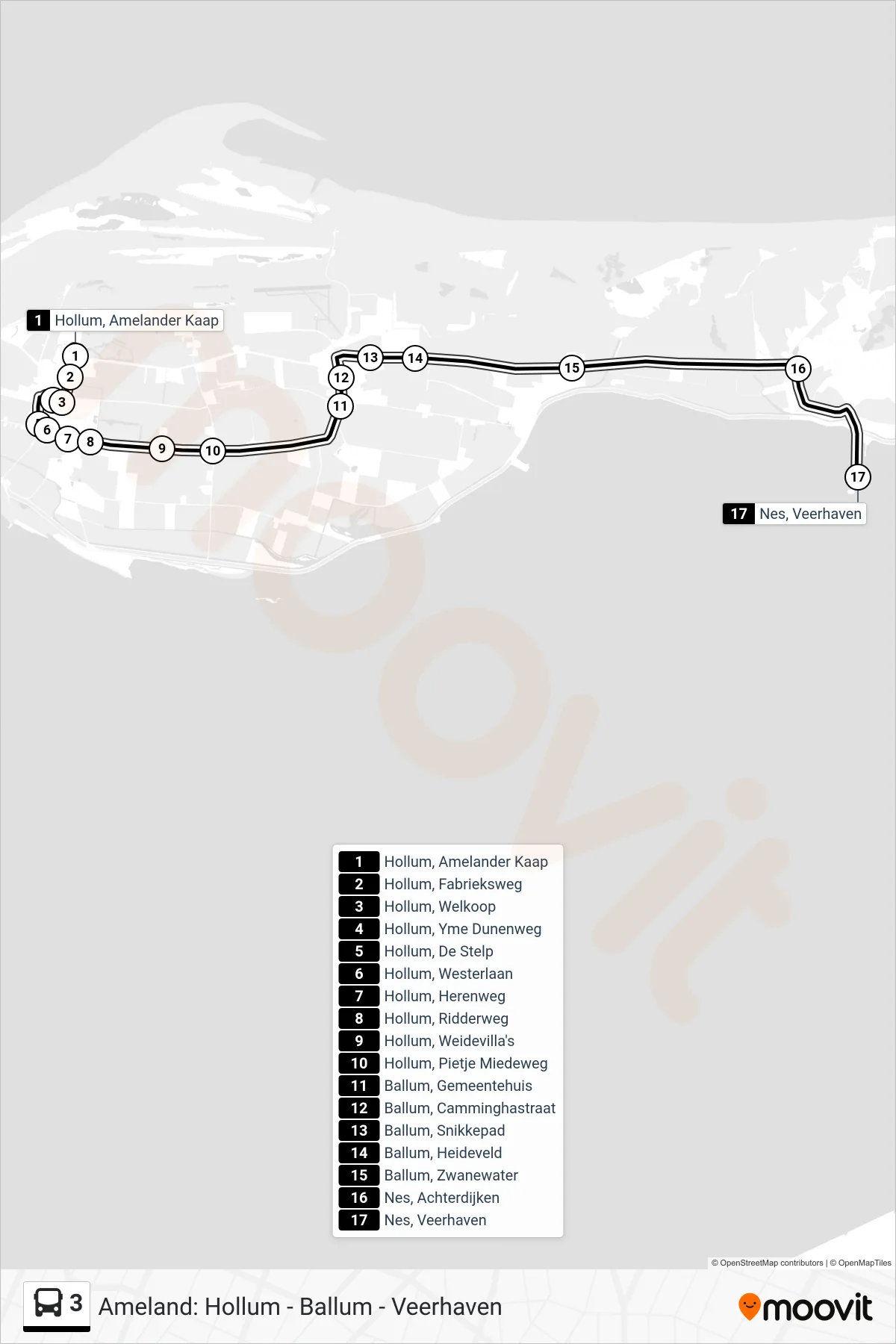 Lijn 3 (bus, Veerhaven): route en haltes op de kaart