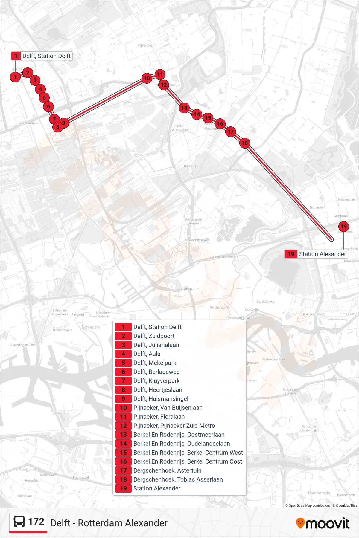 Lijn 172 (bus, Station Alexander): route en haltes op de kaart