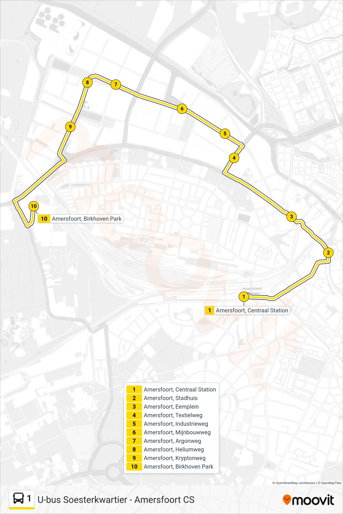 Lijn 1 (bus, Soesterkwartier): route en haltes op de kaart