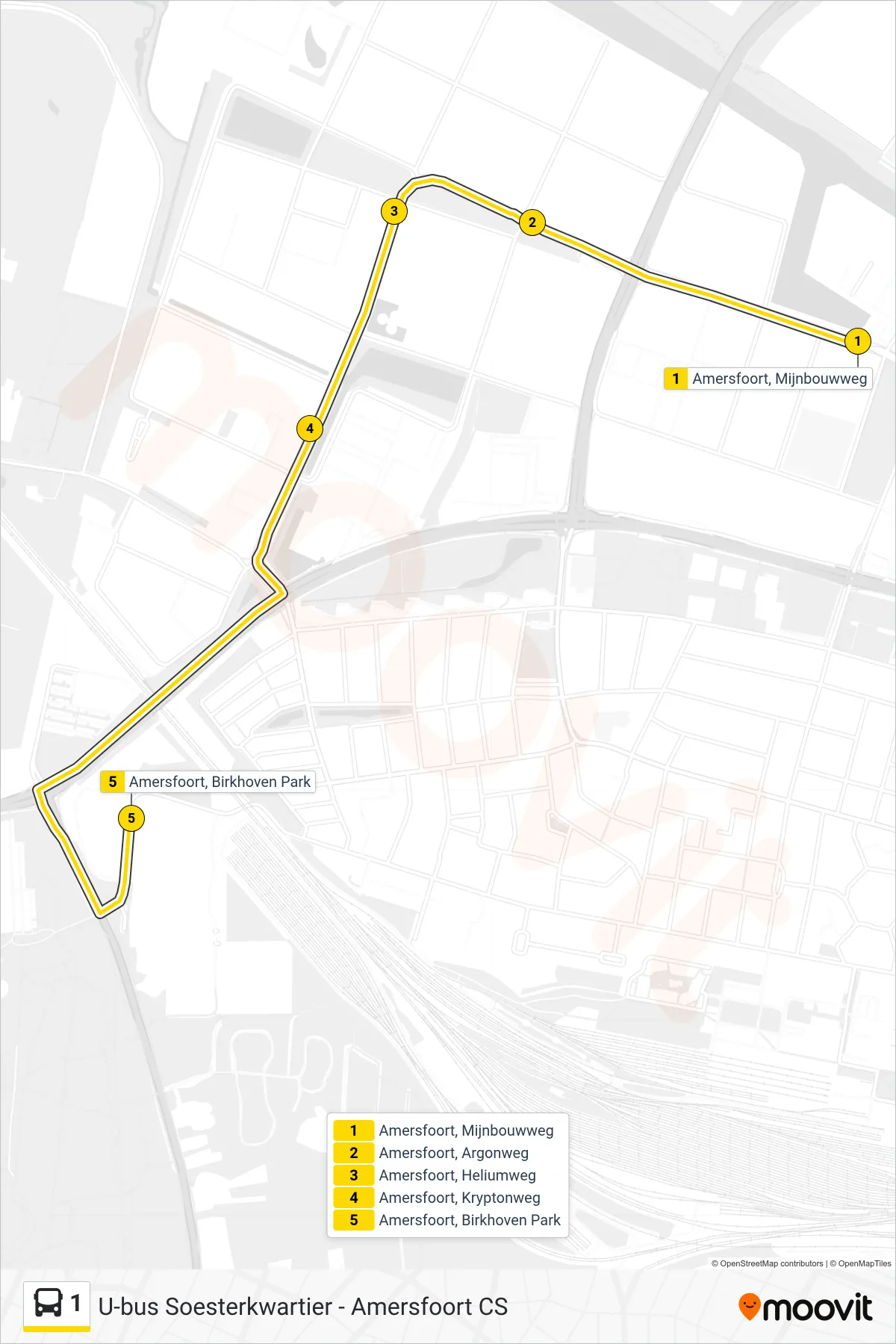 Lijn 1 (bus, Centraal Station): route en haltes op de kaart