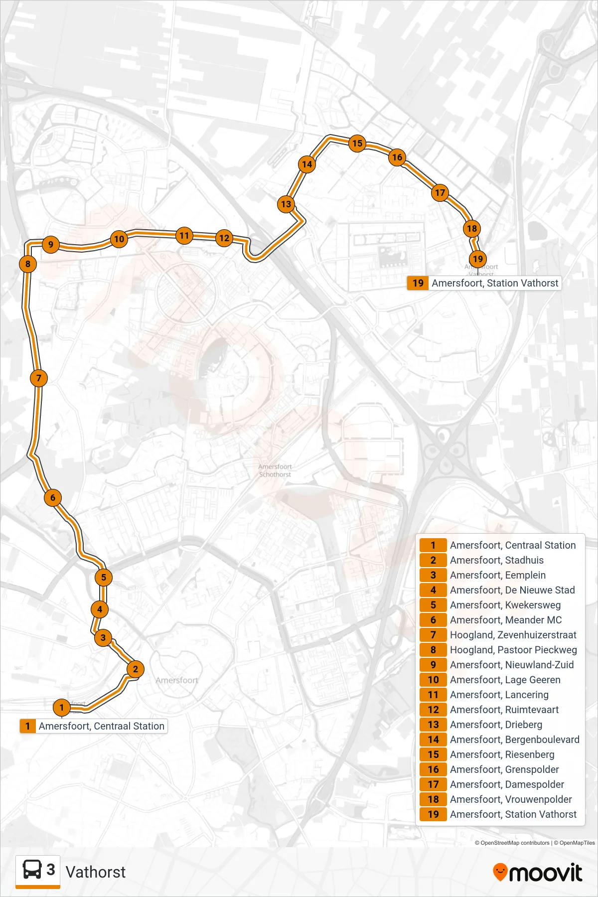 Lijn 3 (bus, Vathorst): route en haltes op de kaart