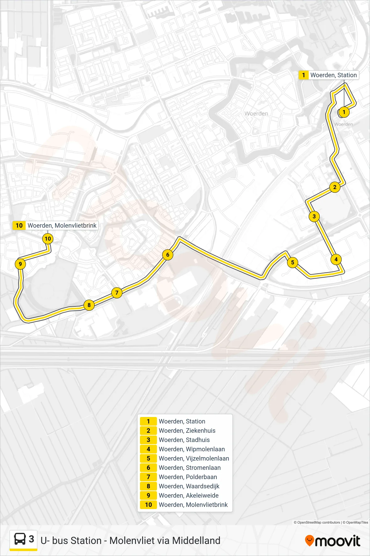 Lijn 3 (bus, Molenvliet): route en haltes op de kaart