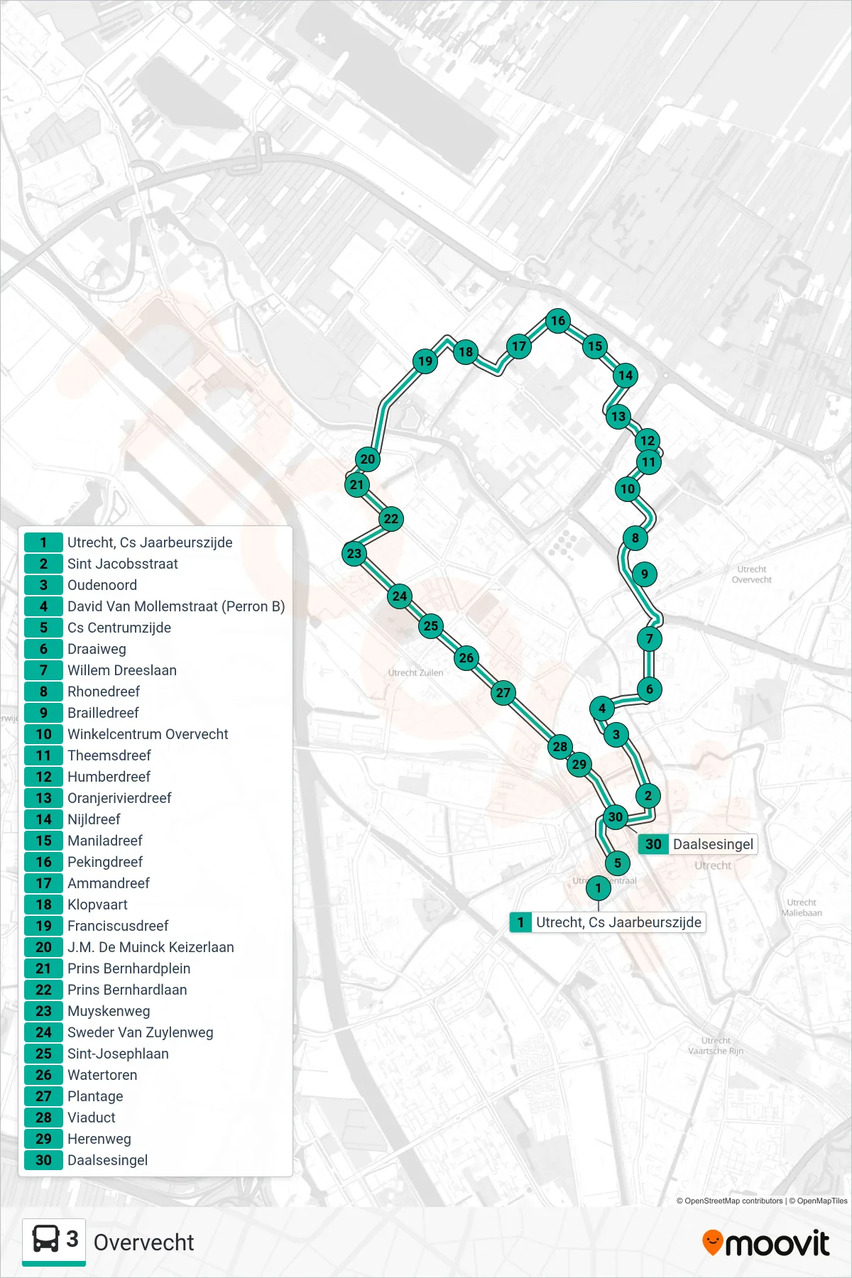 Lijn 3 (bus, Overvecht): route en haltes op de kaart