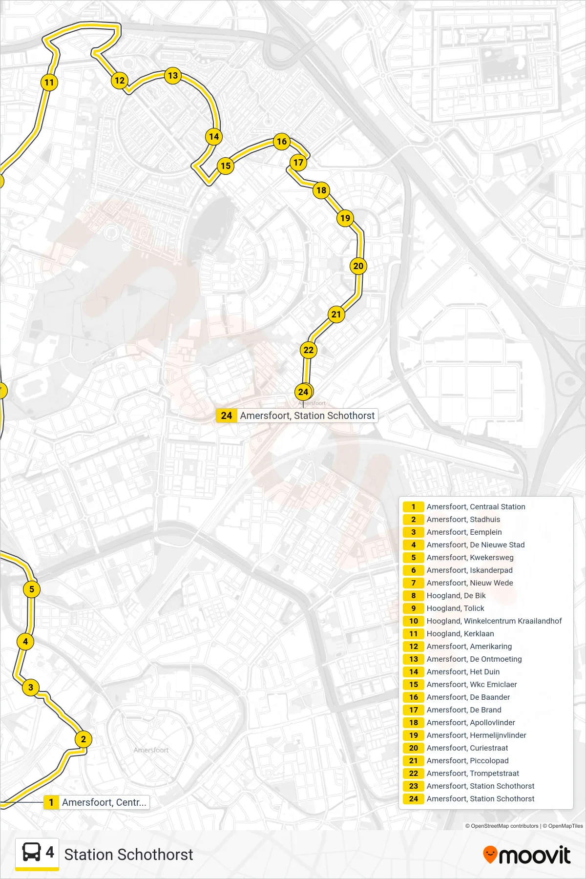 4 bus Line (Station Schothorst) route and stops on a map