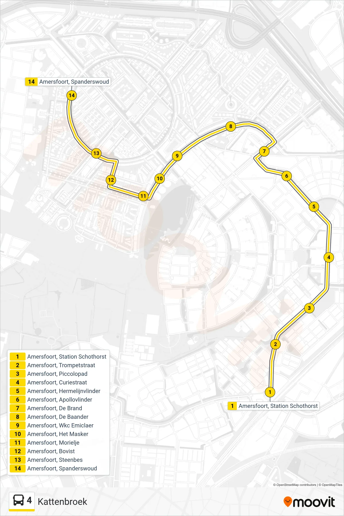Lijn 4 (bus, Kattenbroek): route en haltes op de kaart