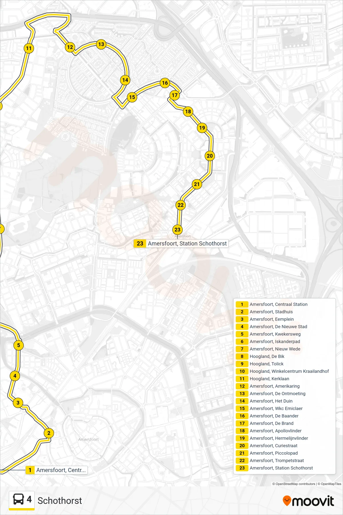 Lijn 4 (bus, Schothorst): route en haltes op de kaart