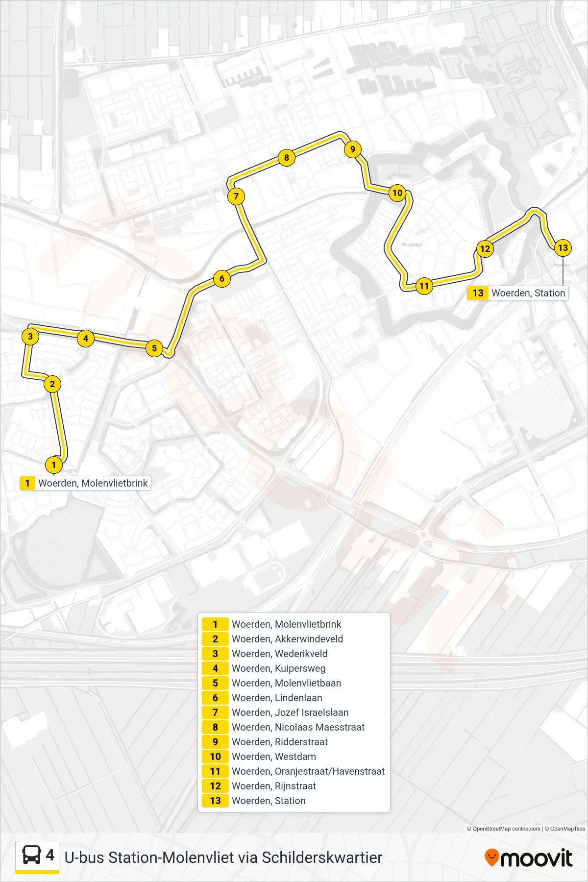 Lijn 4 (bus, Station): route en haltes op de kaart