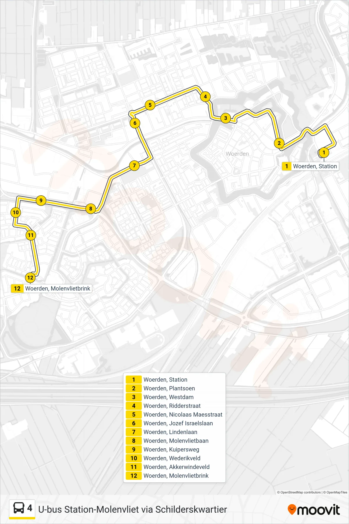 Lijn 4 (bus, Molenvliet): route en haltes op de kaart