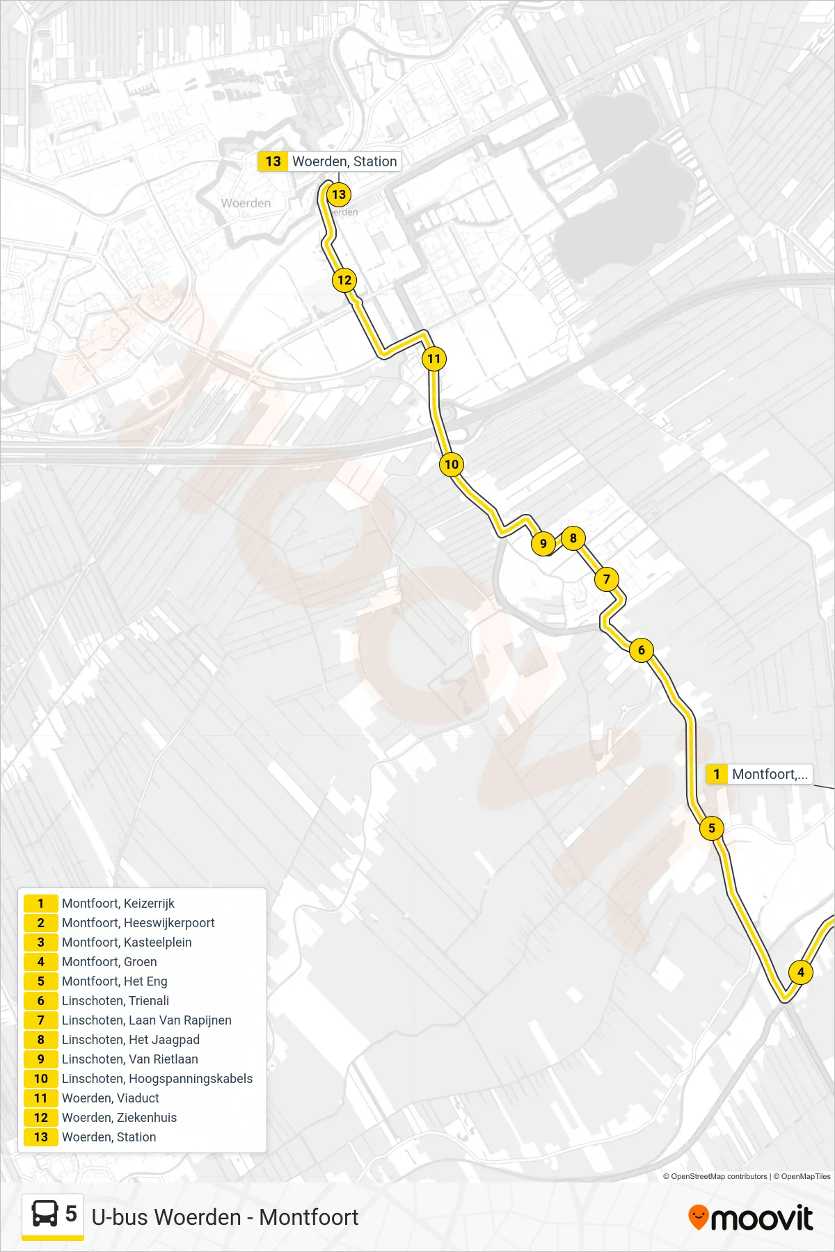 Lijn 5 (bus, Woerden): route en haltes op de kaart