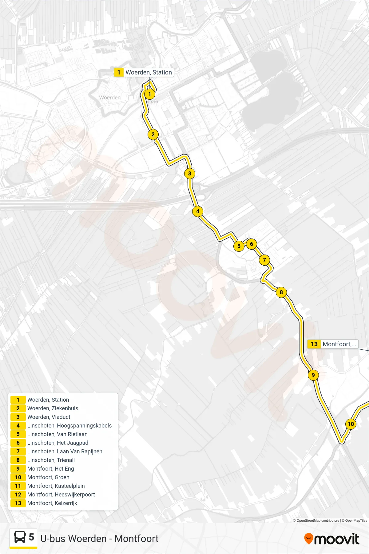 Lijn 5 (bus, Montfoort): route en haltes op de kaart