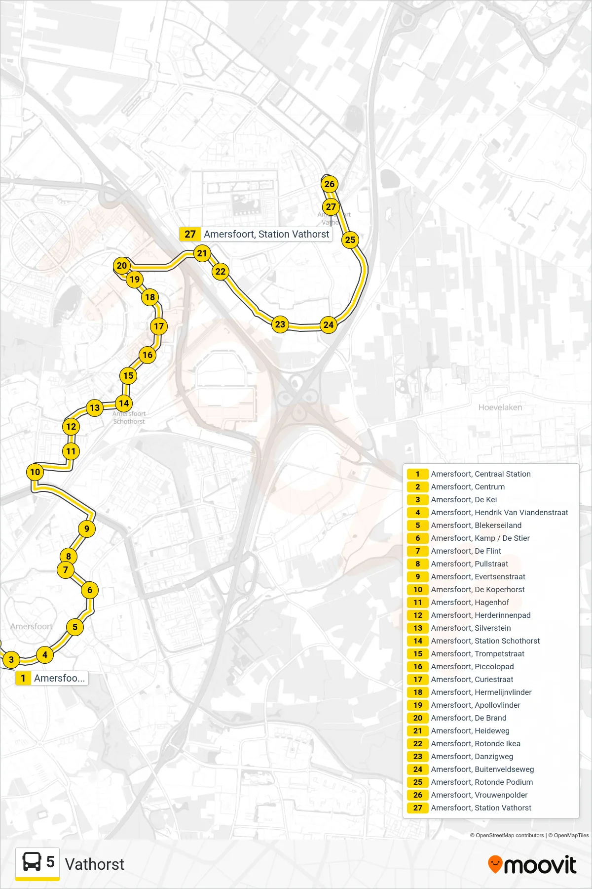 Lijn 5 (bus, Vathorst): route en haltes op de kaart