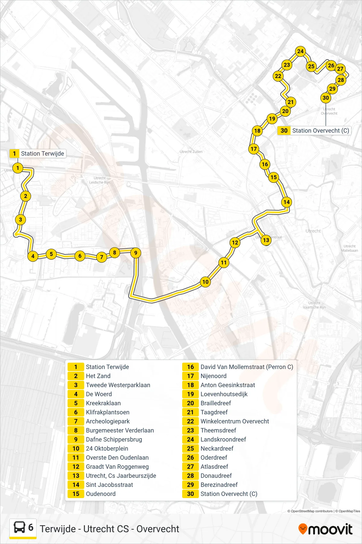 Lijn 6 (bus, Overvecht): route en haltes op de kaart