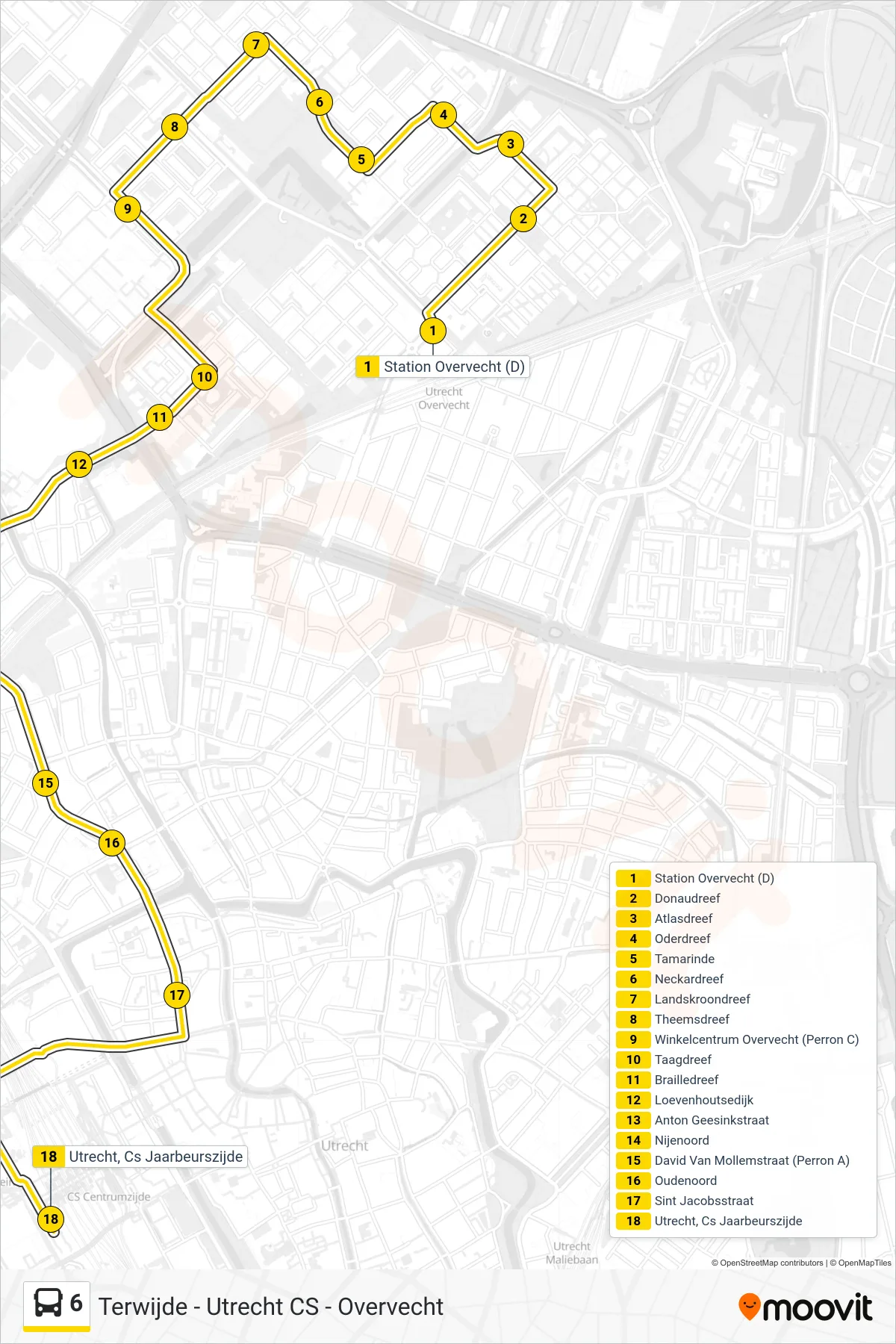 Lijn 6 (bus, Utrecht Cs): route en haltes op de kaart