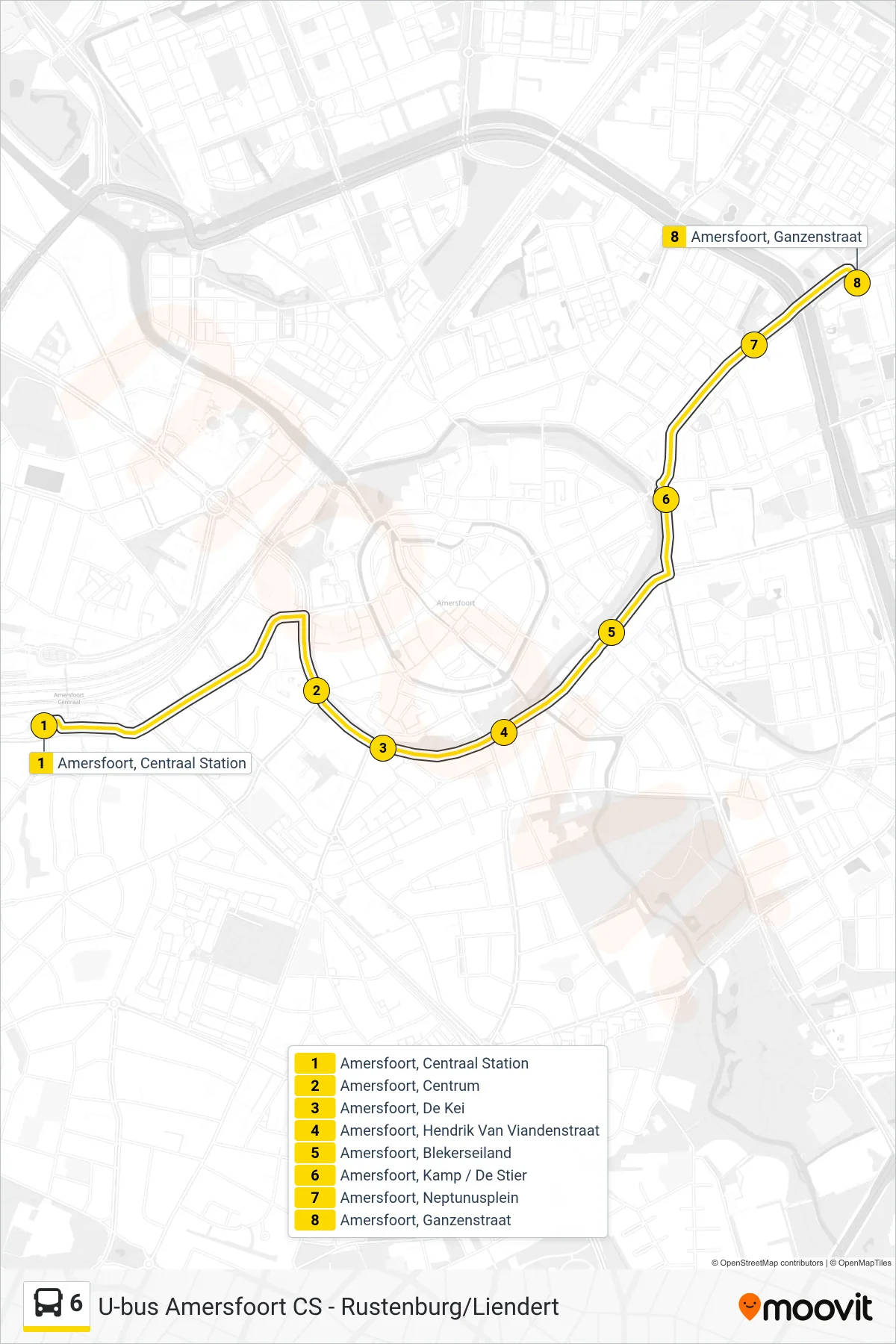 6 bus Line (Liendert En Rustenburg) route and stops on a map