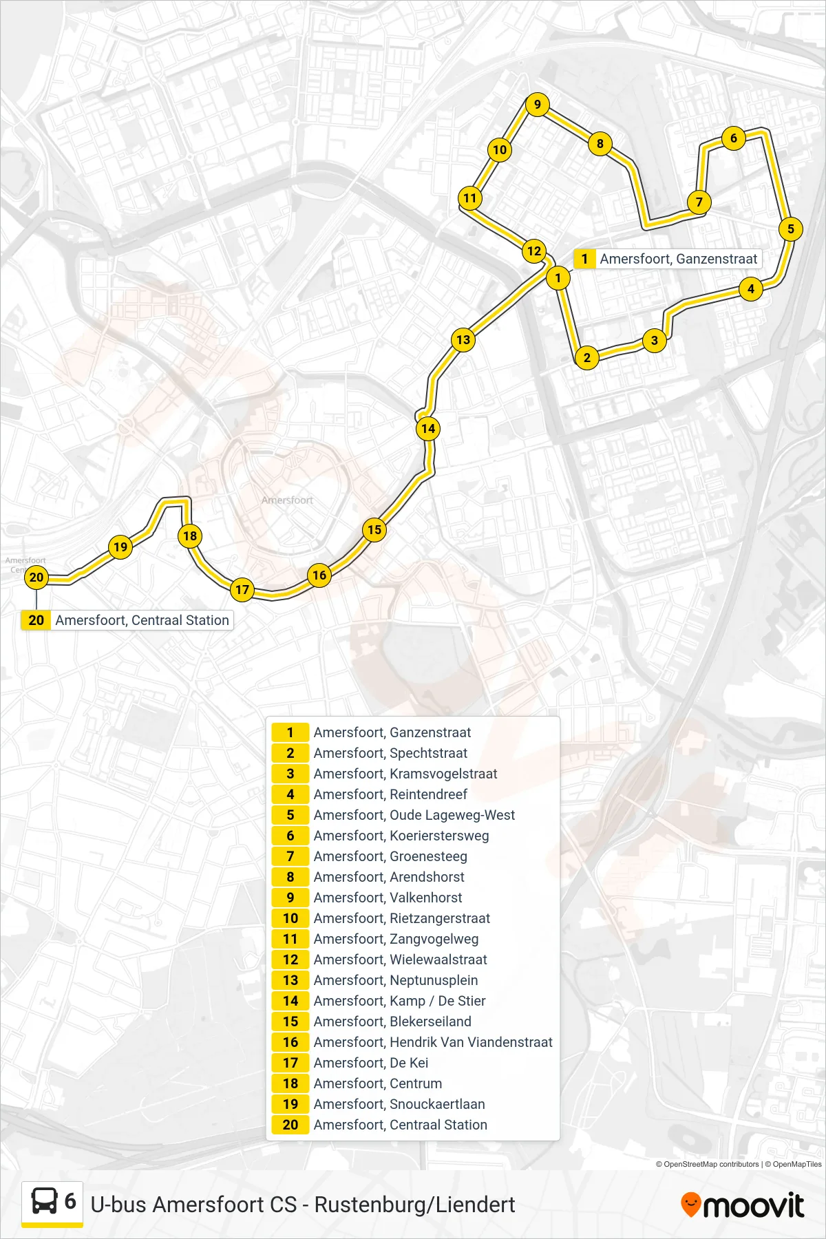 Lijn 6 (bus, Centraal Station): route en haltes op de kaart