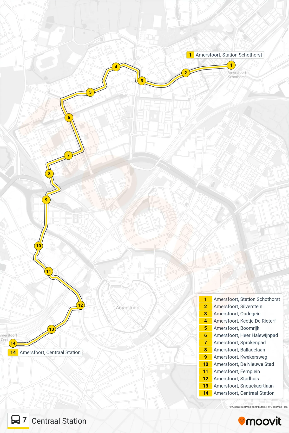 Lijn 7 (bus, Centraal Station): route en haltes op de kaart