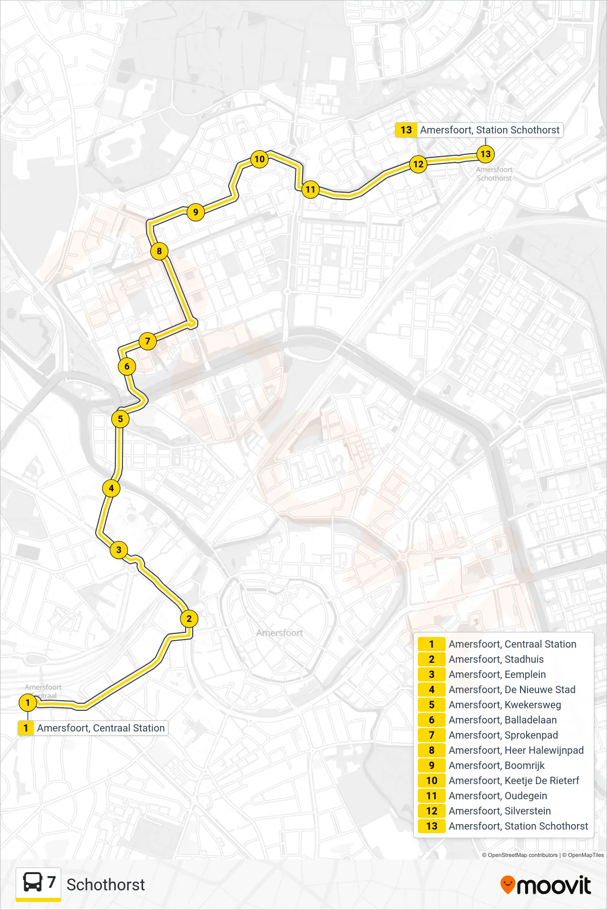Lijn 7 (bus, Schothorst): route en haltes op de kaart