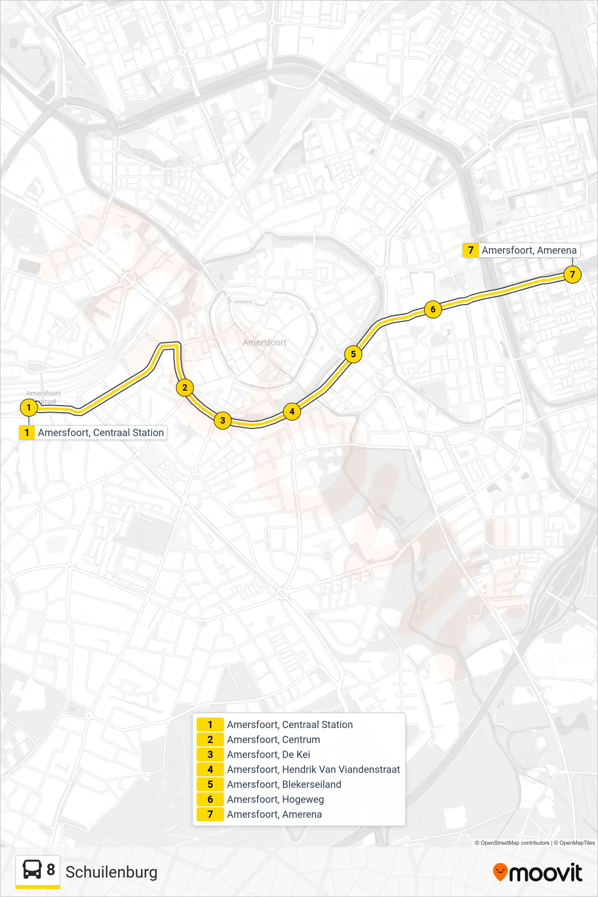 Lijn 8 (bus, Schuilenburg): route en haltes op de kaart