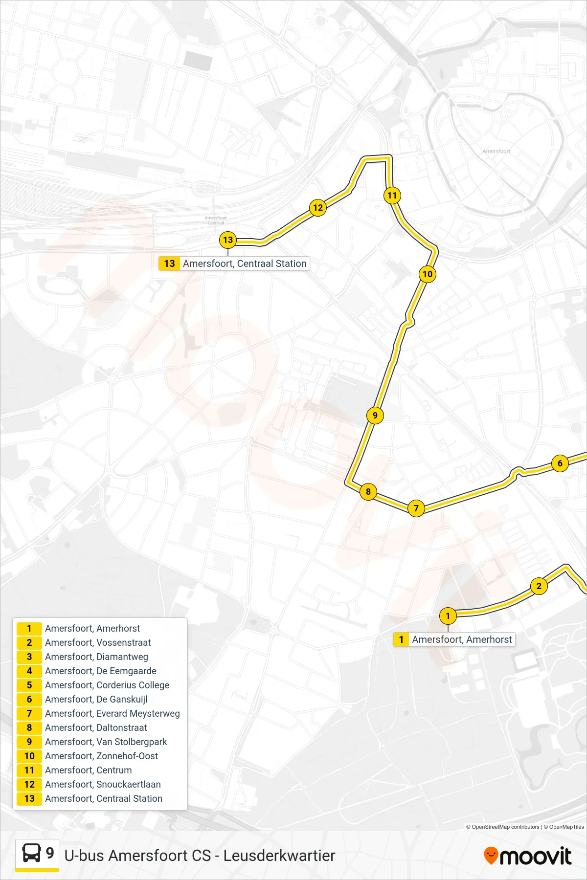 Lijn 9 (bus, Centraal Station): route en haltes op de kaart