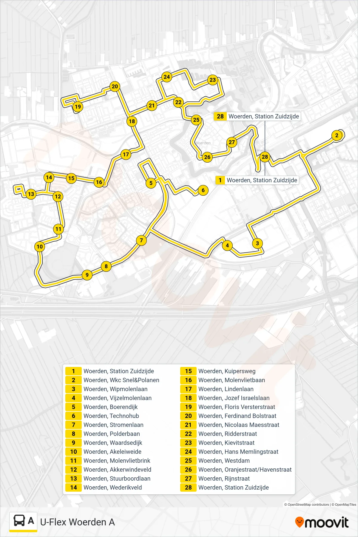 Lijn A (bus, U-Flex): route en haltes op de kaart