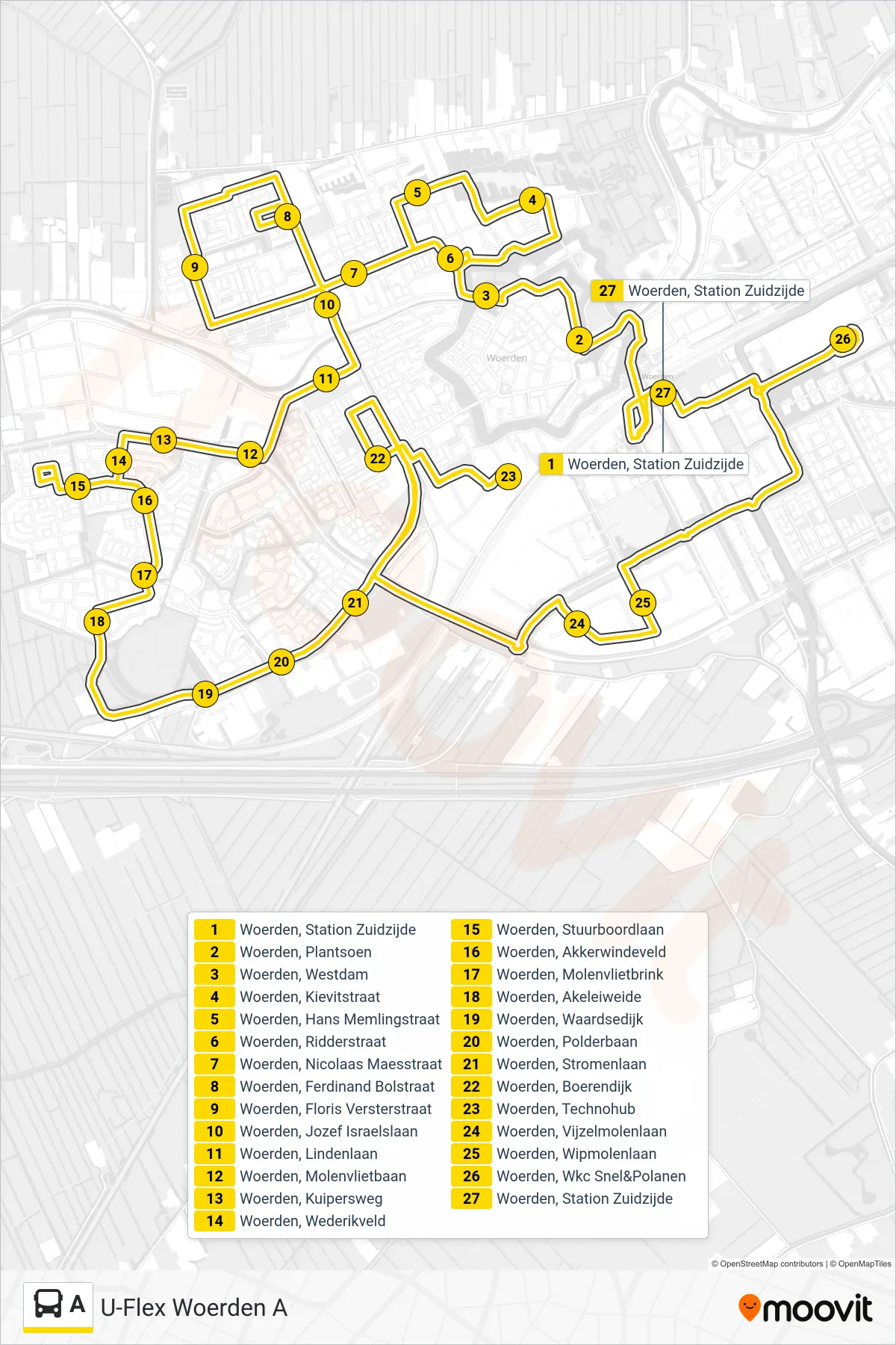 Lijn A (bus, U-Flex): route en haltes op de kaart