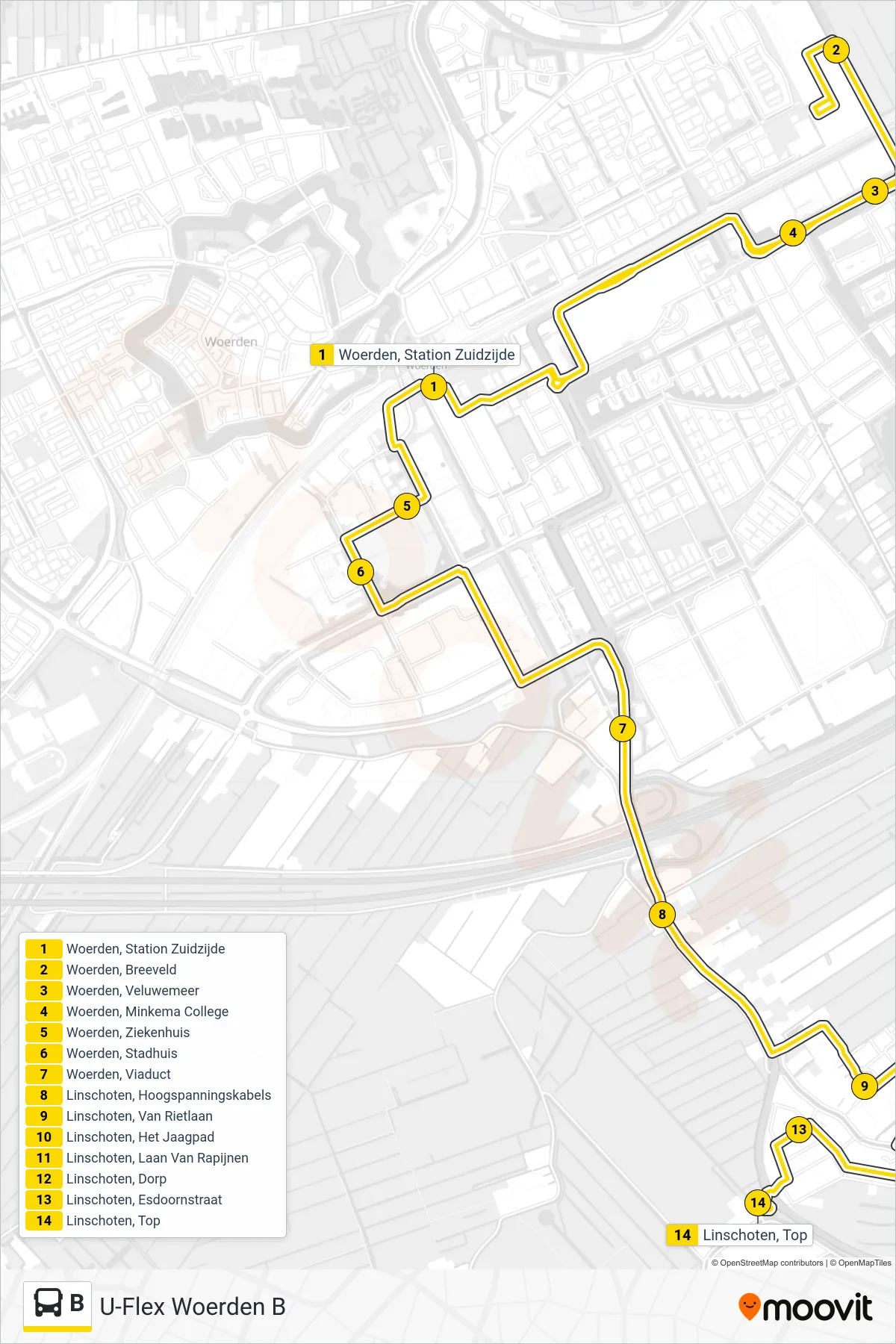 B bus Line (U-Flex) route and stops on a map