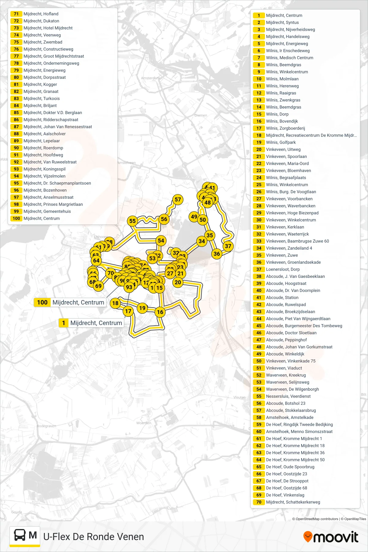 Lijn M (bus, U-Flex): route en haltes op de kaart