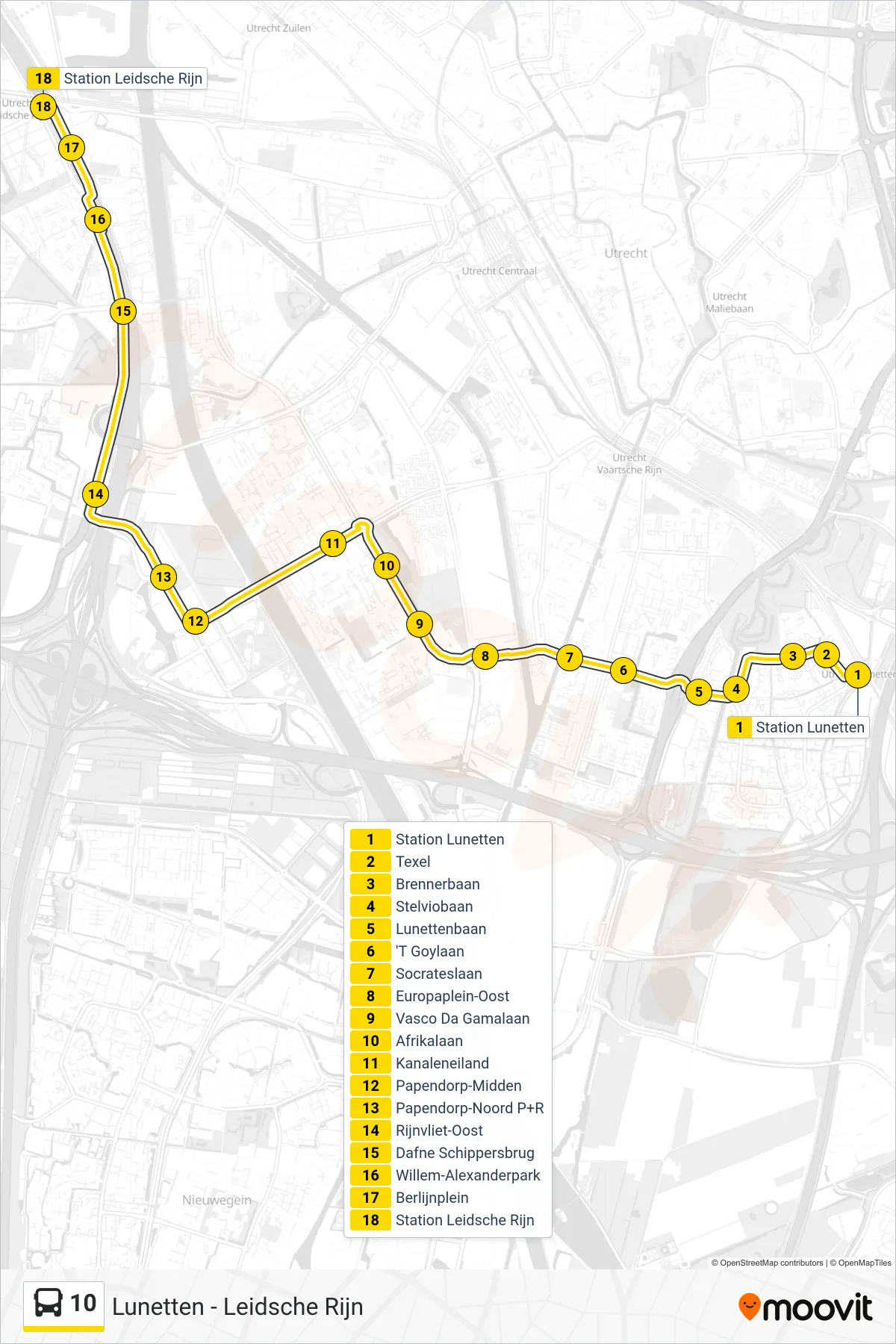 Lijn 10 (bus, Leidsche Rijn): route en haltes op de kaart