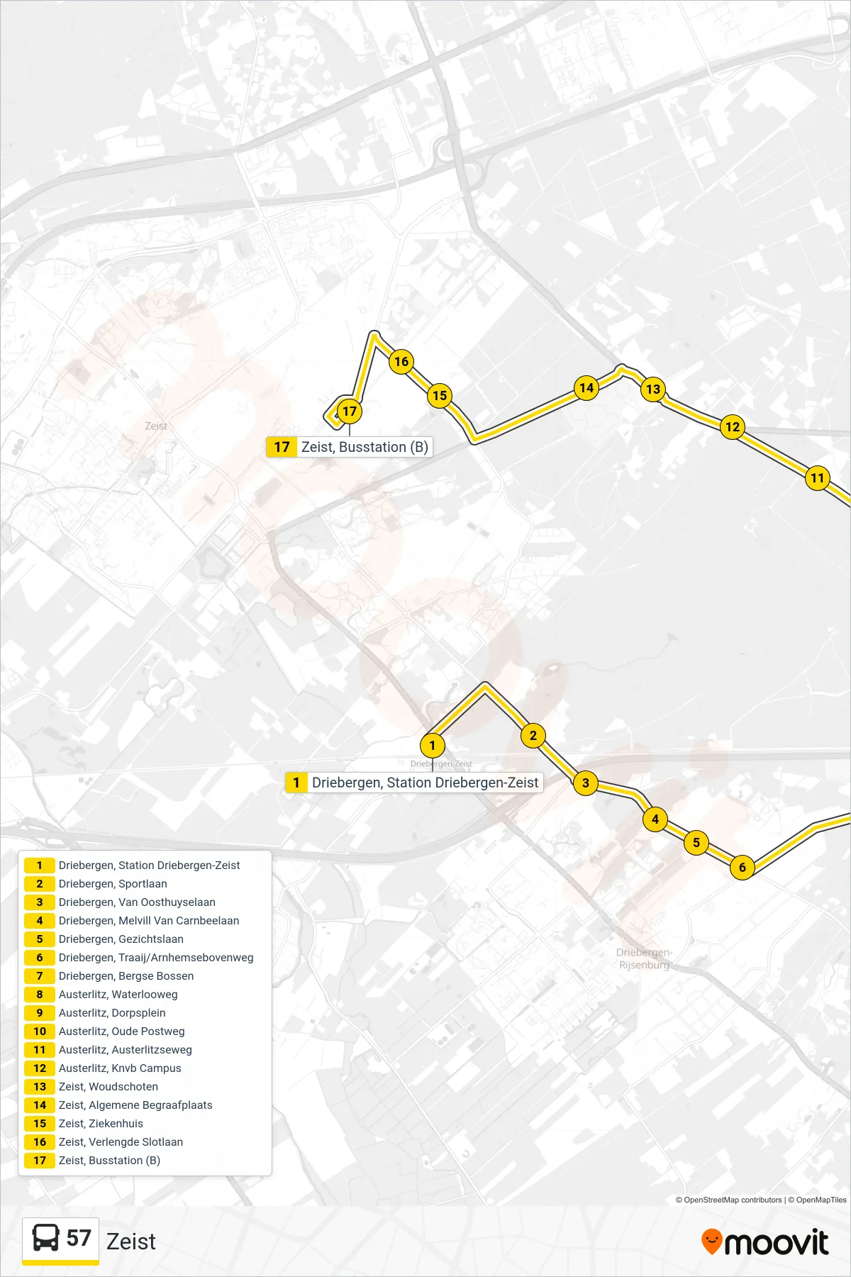 Lijn 57 (bus, Zeist): route en haltes op de kaart