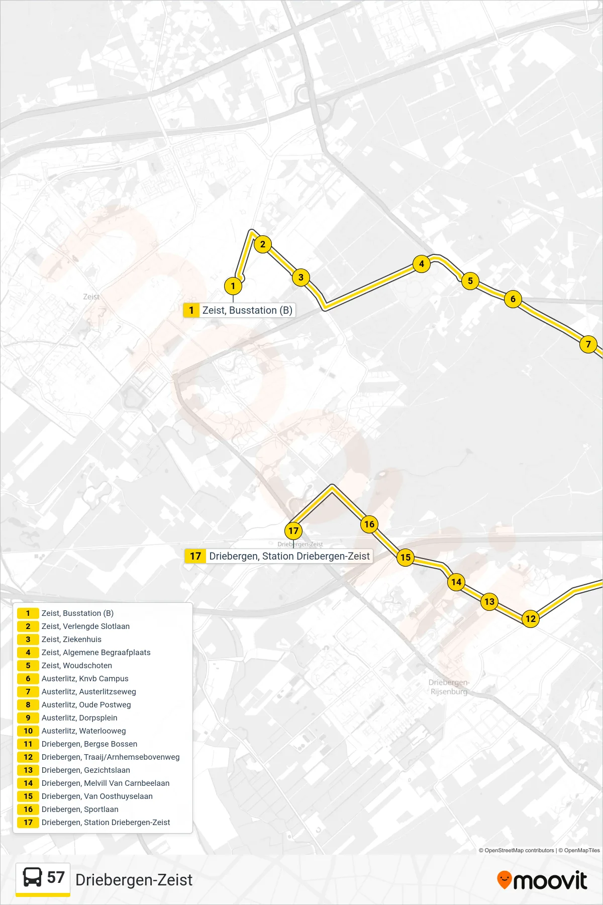 Lijn 57 (bus, Driebergen-Zeist): route en haltes op de kaart