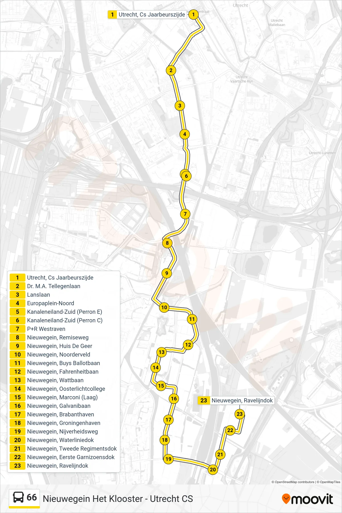 Lijn 66 (bus, Nieuwegein Het Klooster): route en haltes op de kaart