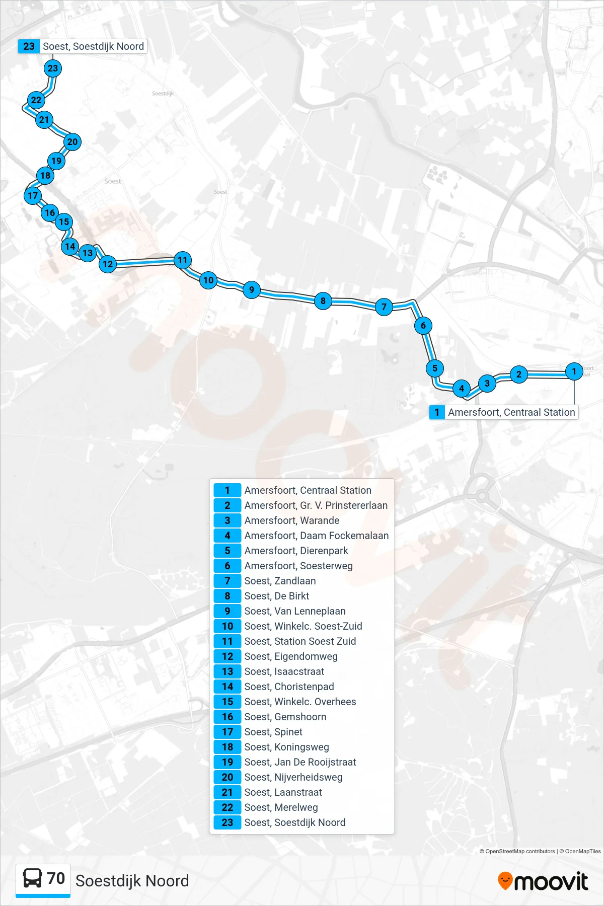 Lijn 70 (bus, Soestdijk Noord): route en haltes op de kaart