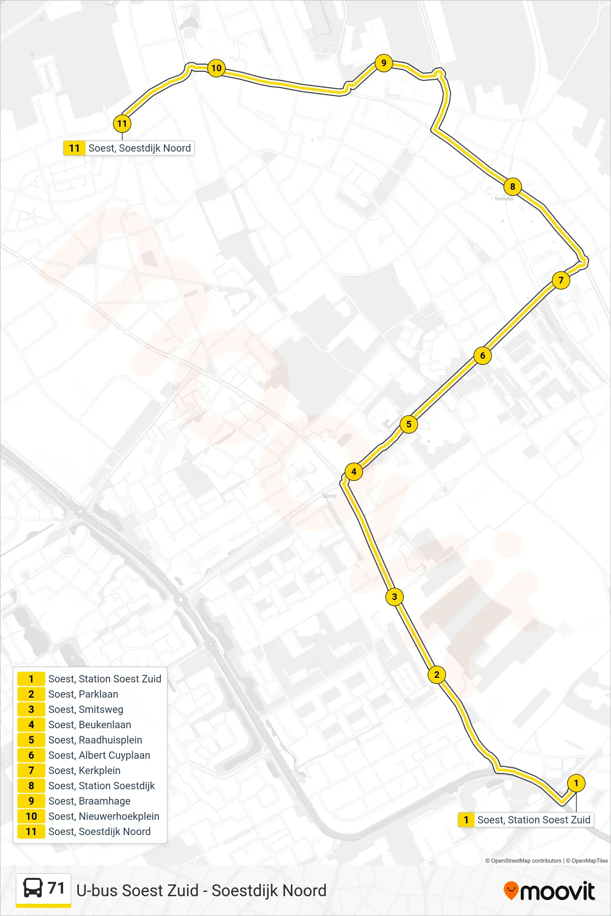 Lijn 71 (bus, Soestdijk Noord): route en haltes op de kaart