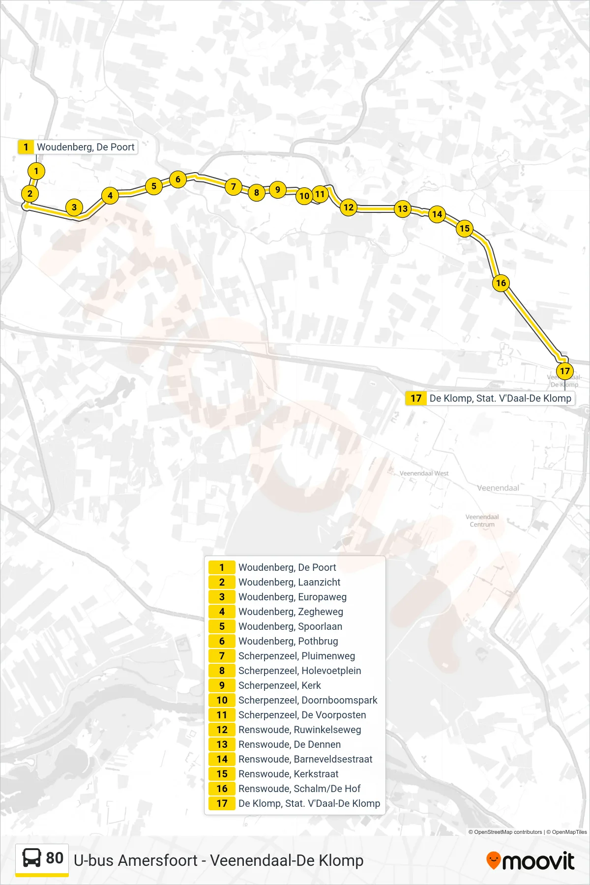 Lijn 80 (bus, Veenendaal): route en haltes op de kaart