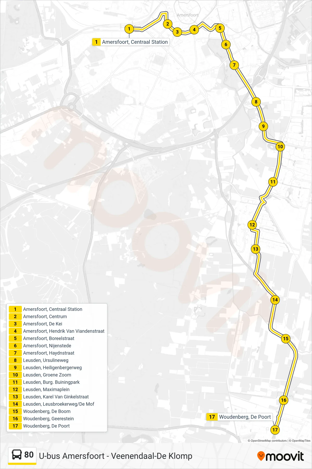Lijn 80 (bus, Woudenberg): route en haltes op de kaart