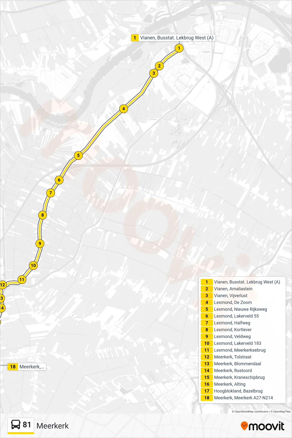 Lijn 81 (bus, Meerkerk): route en haltes op de kaart