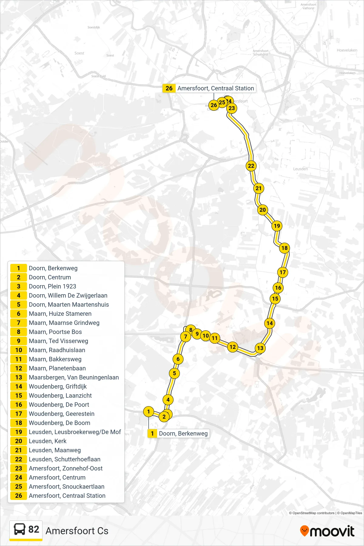 Lijn 82 (bus, Amersfoort Cs): route en haltes op de kaart