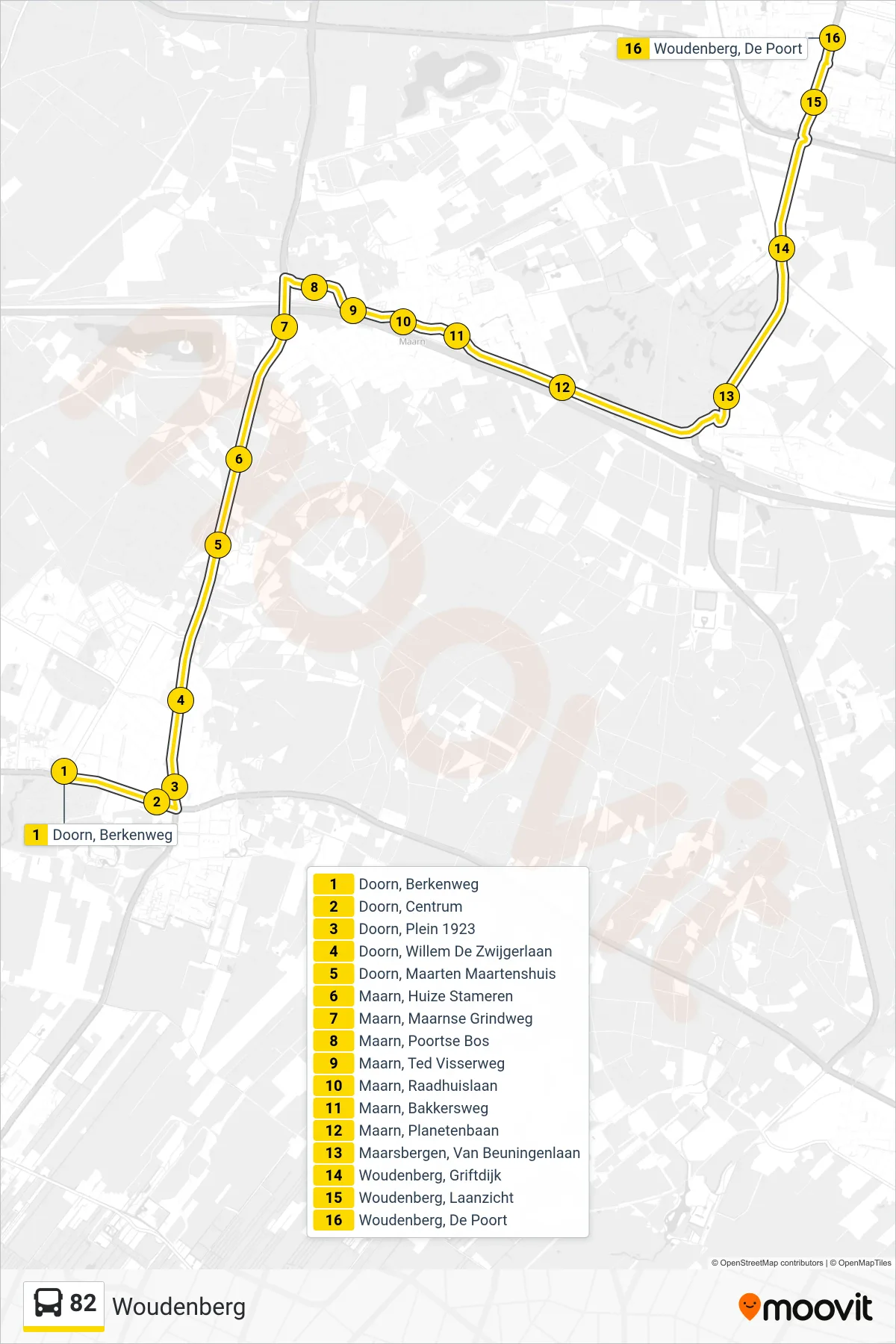 Lijn 82 (bus, Woudenberg): route en haltes op de kaart