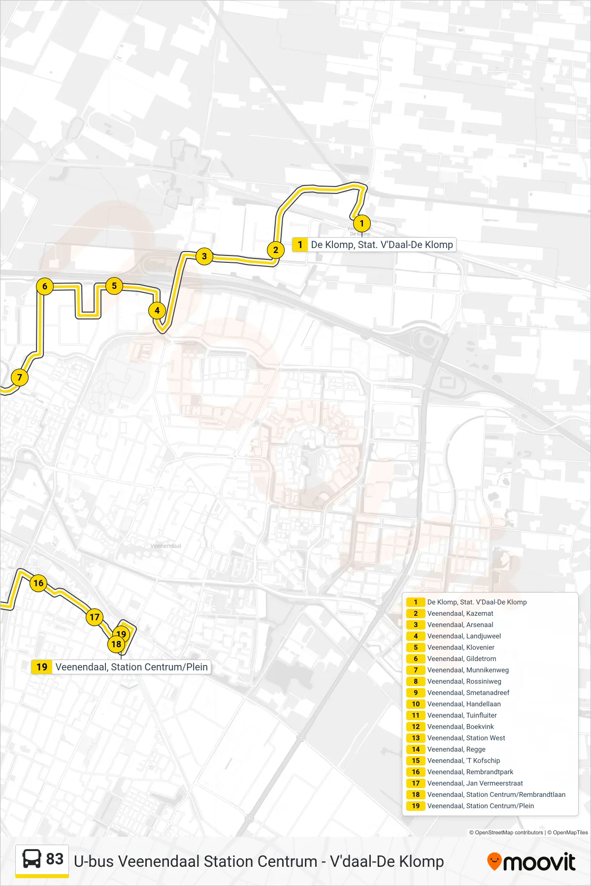 Lijn 83 (bus, Station Centrum): route en haltes op de kaart
