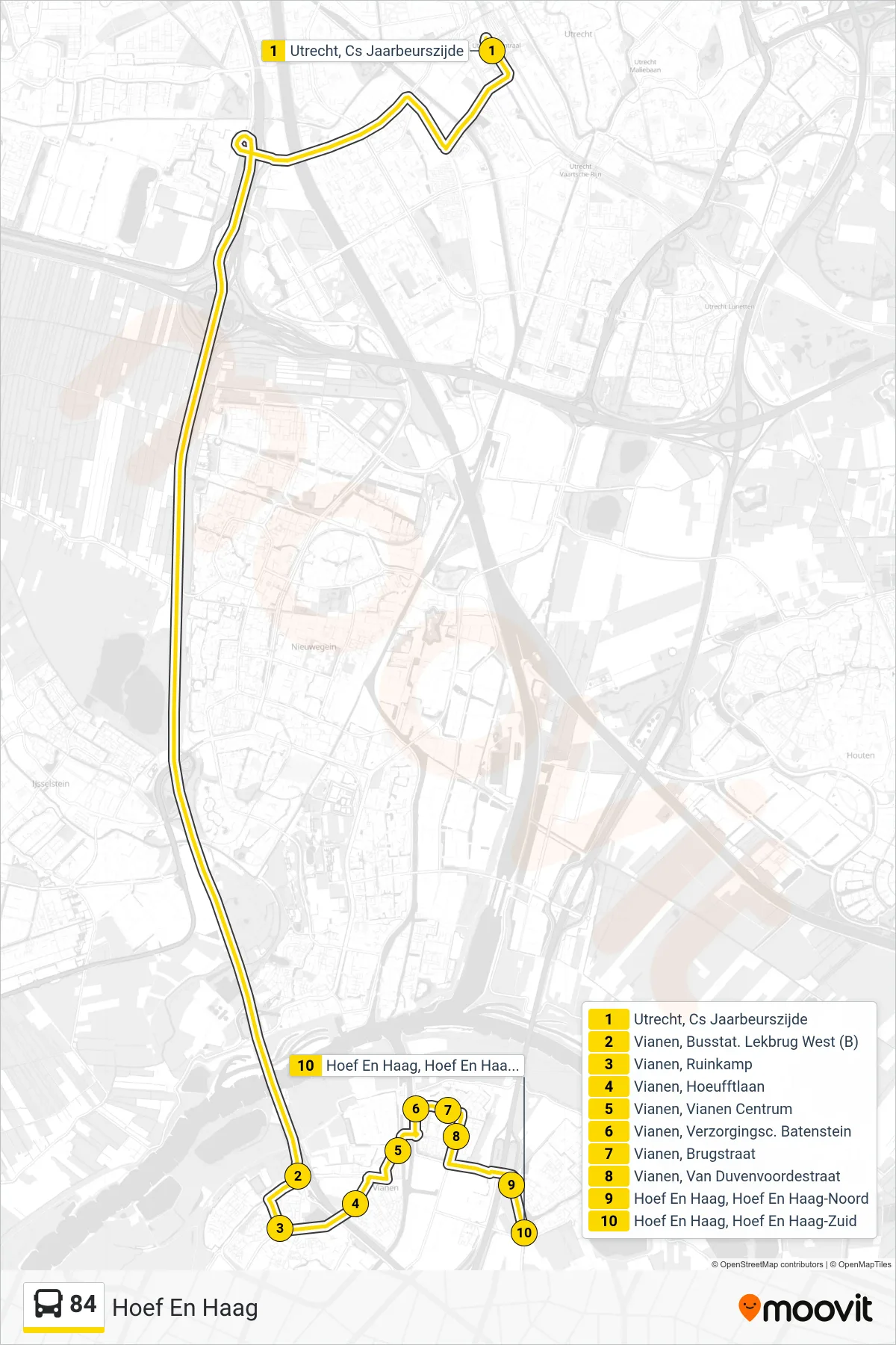 Lijn 84 (bus, Hoef En Haag): route en haltes op de kaart