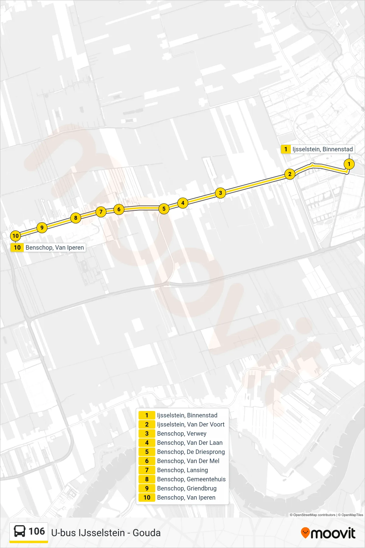 Lijn 106 (bus, Benschop): route en haltes op de kaart