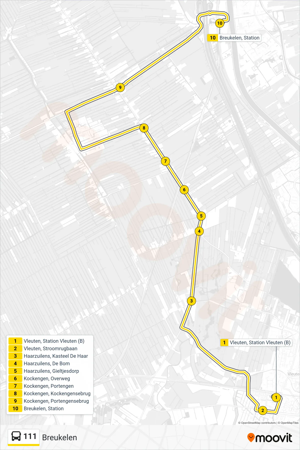 Lijn 111 (bus, Breukelen): route en haltes op de kaart